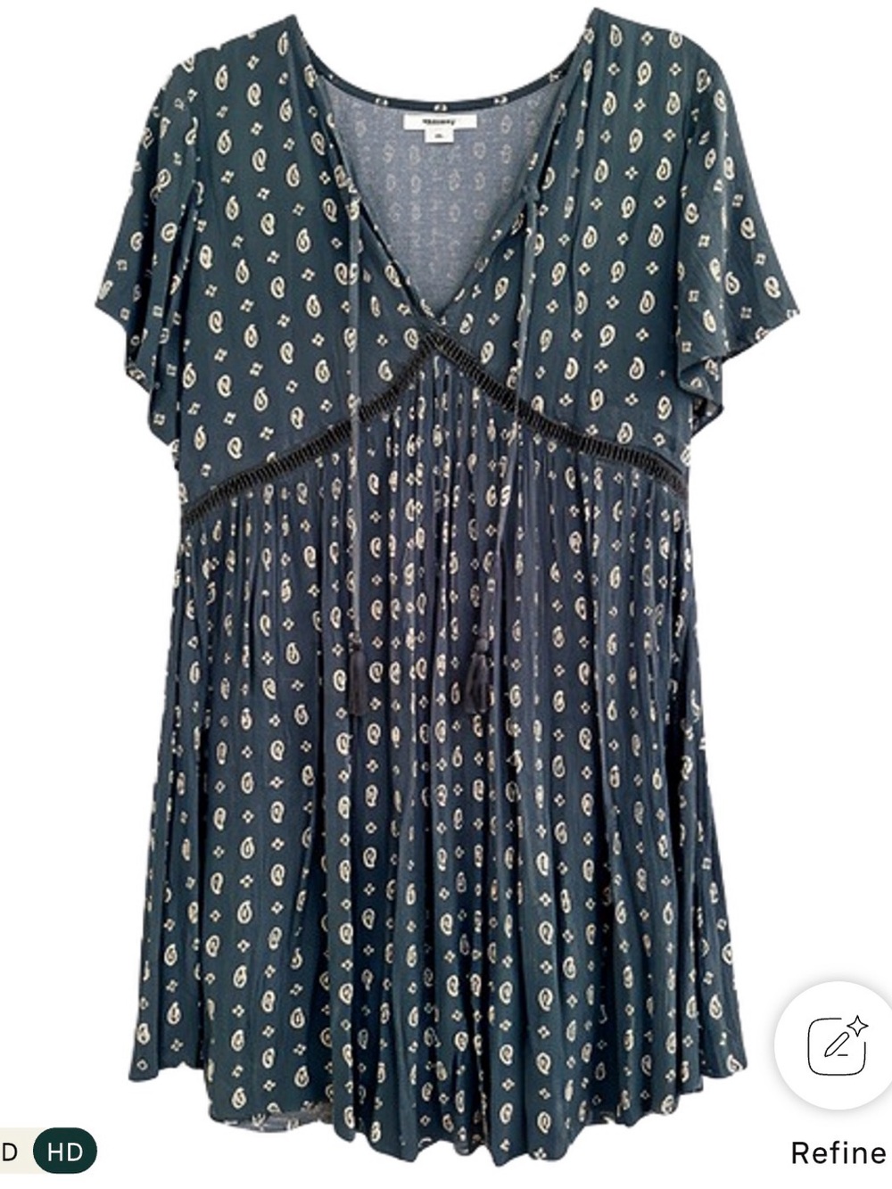 O'Neill Teal and White Paisley V-Neck Mini Dress